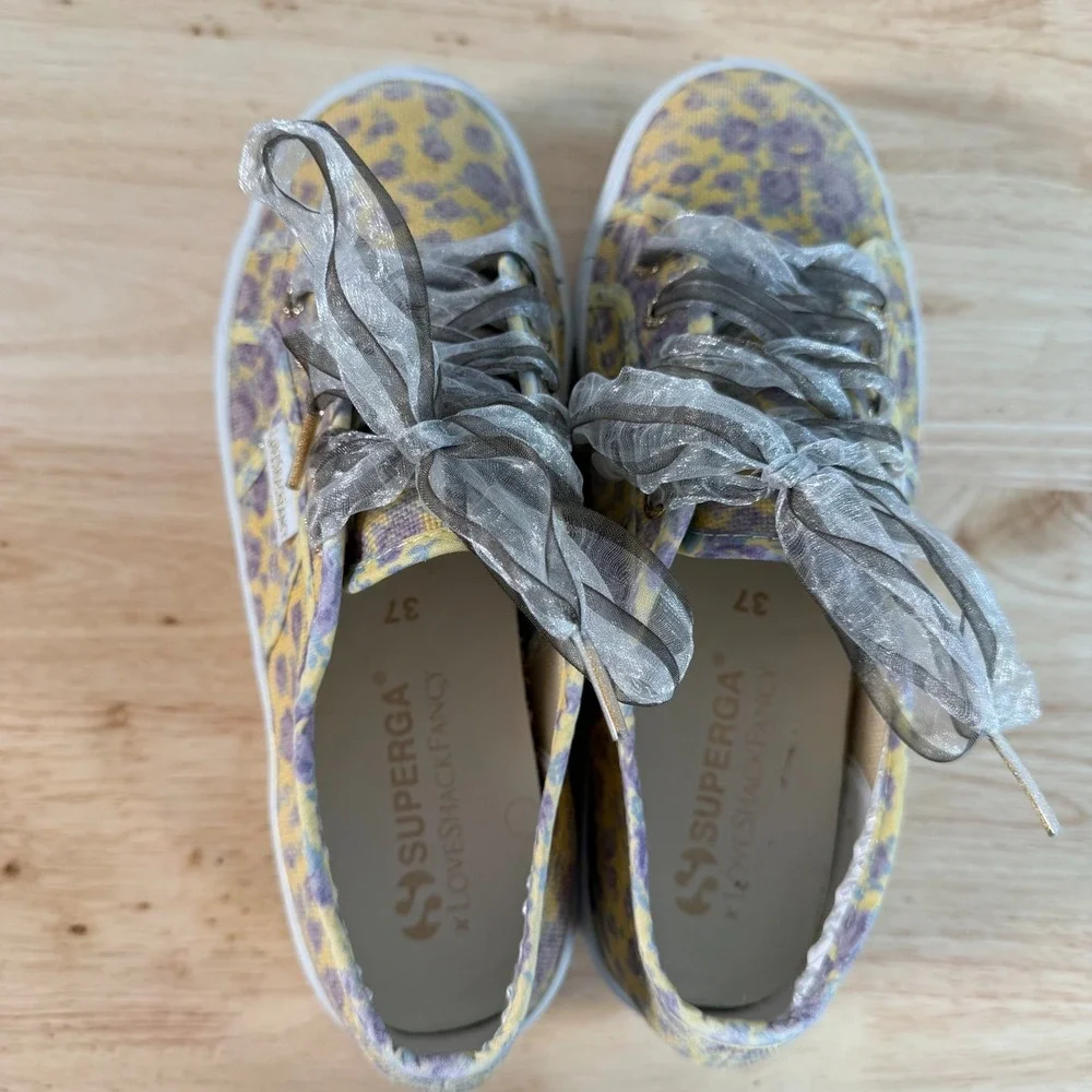 Superga x LoveShackFancy Platform Sneakers Women's Yellow Floral Low Top - 6.5
